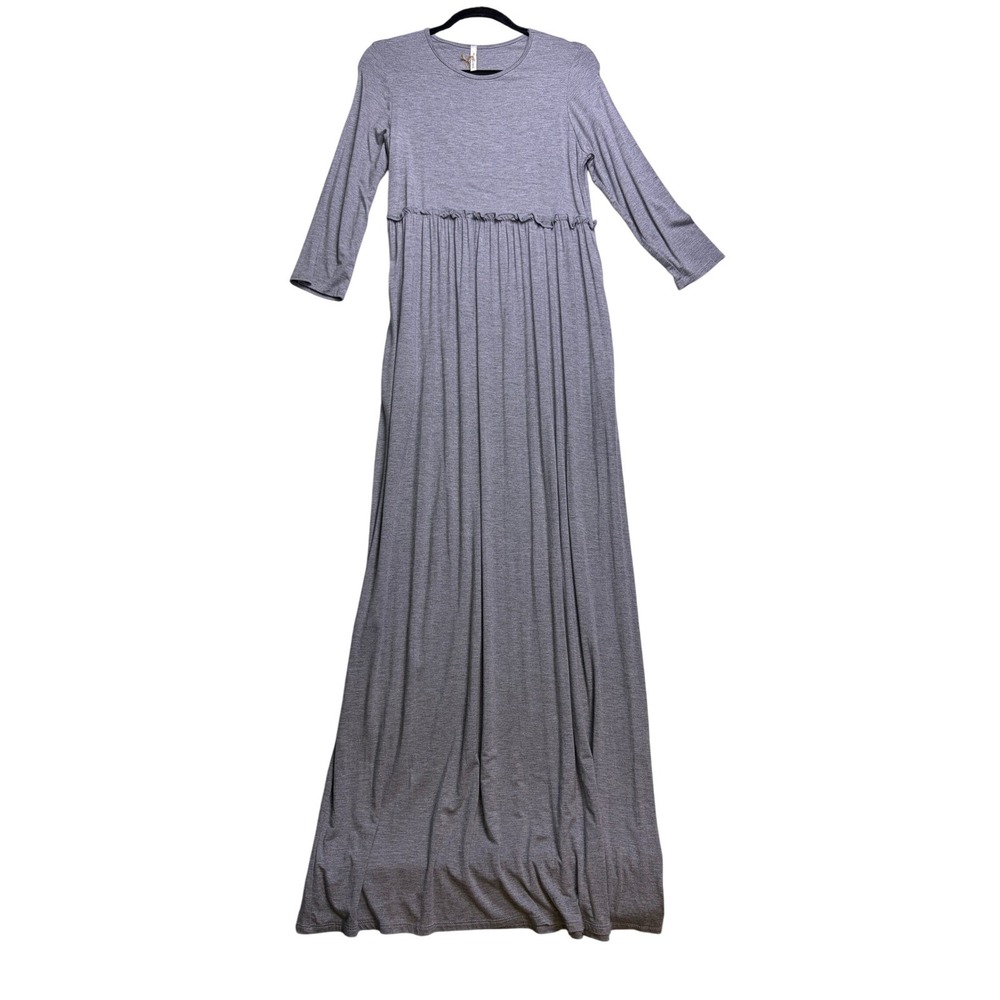 Bellamie Maxi Dress Women Small Gray Long Sleeve Ruffle Waist Casual Pockets